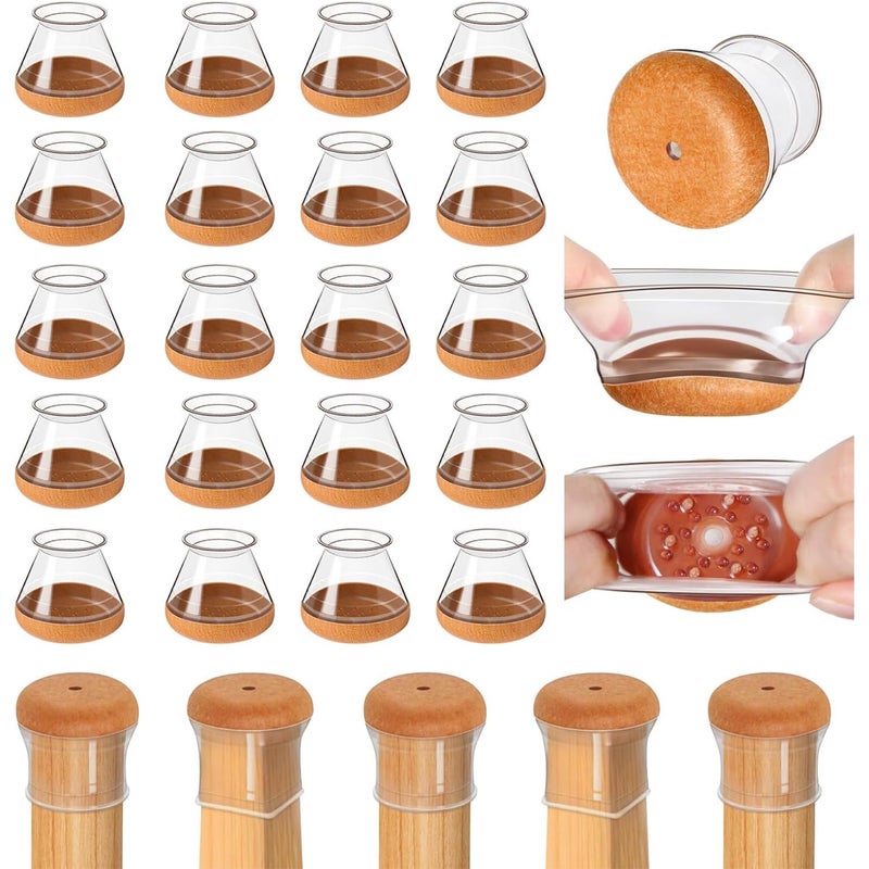 OCONDA 20 Pcs Chair Leg Floor Protectors for Hardwood Floors, Clear Rubber Furniture Sliders with Felt, Silicone Furniture Leg Caps Covers, Fit Round Diameter (0.6"" to 0.8"") - Image 1